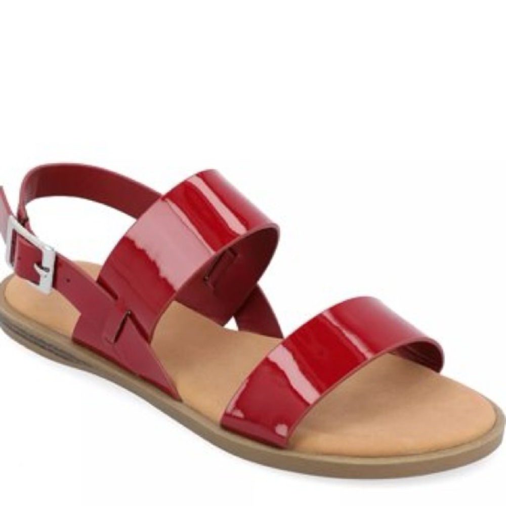 NEW Red Patent Ankle Strap Flat Sandals Women's Open‎ Toe Casual Summer Shoes 10 - Picture 2 of 7